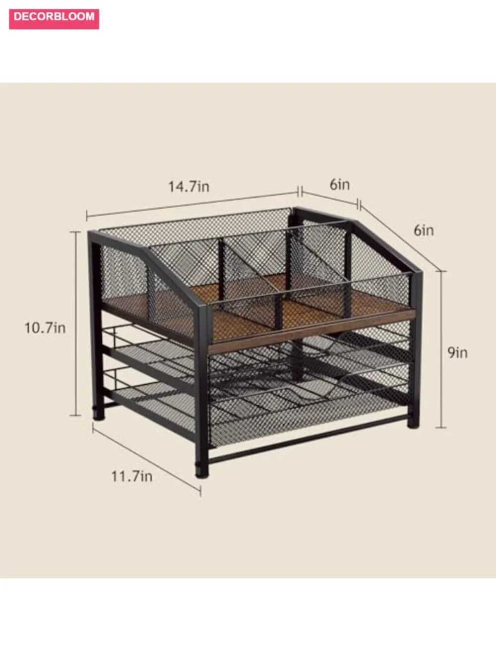 Wood and Metal Coffee Pod Holder Storage Basket Organizer Countertop